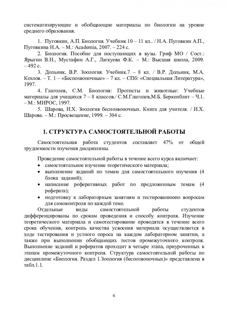 Биология. Раздел 1. Зоология : учеб.-метод. пособие для самостоят. работы  [для студентов спец. 020800.62 «Экология и природопользование» , 020801  «Экология»] | Библиотечно-издательский комплекс СФУ